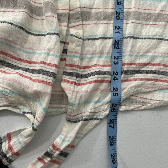 Weatherproof  Top Womens XL Washable Linen Stripe Tie Front Button up Blouse - Picture 7 of 8